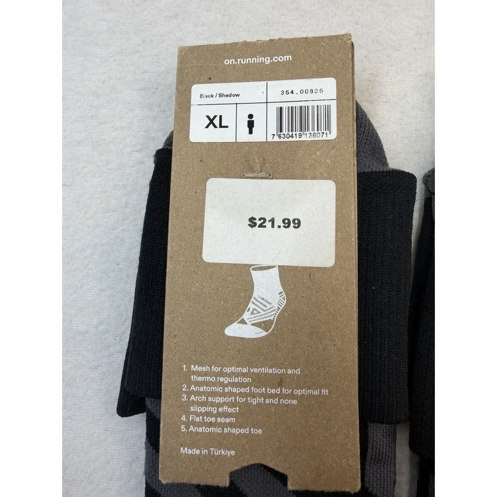 3 Pack ON CLOUD Performance Mid Sock MENS Running Socks Black XL 11.5-12.5 NWT